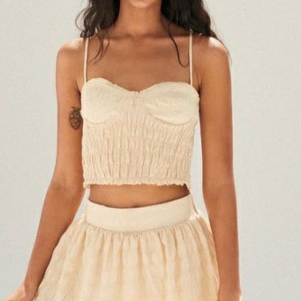 New Zara Shirred Seersucker Gingham Cami Top Size Medium